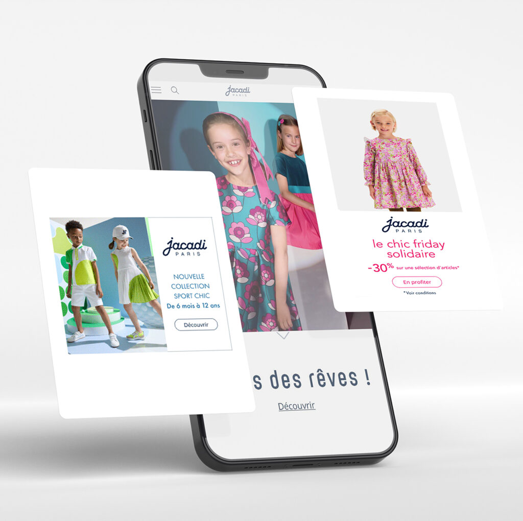 Jacadi sustainable advertising campaign creative showing environmental impact metrics